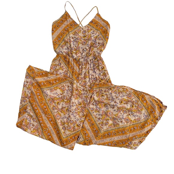 Jaase Wide Leg Bohemian Spaghetti Strap Romper Orange S - Picture 2 of 13